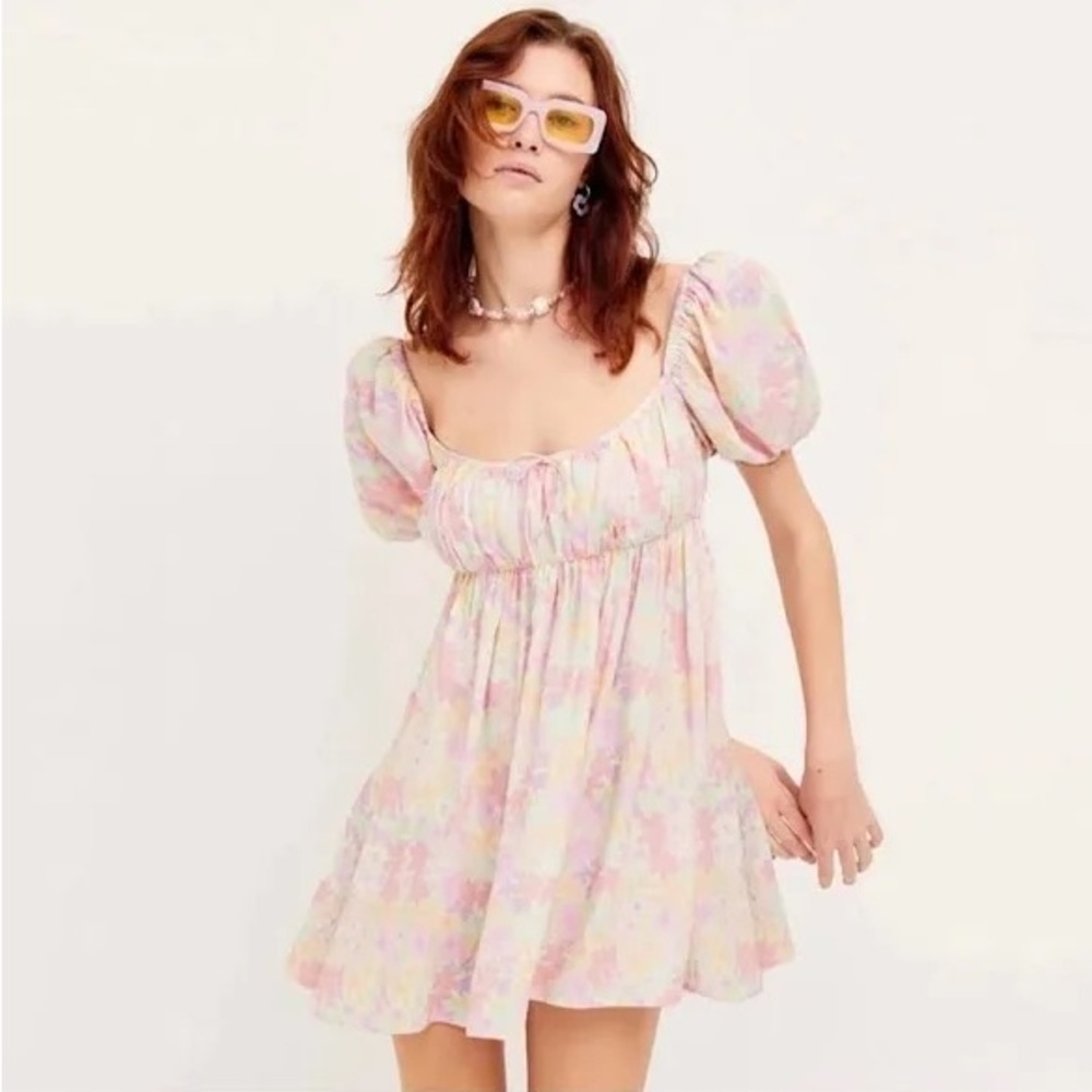 For Love & Lemons Kennedy Floral Milkmaid Puff Sleeve Mini Dress